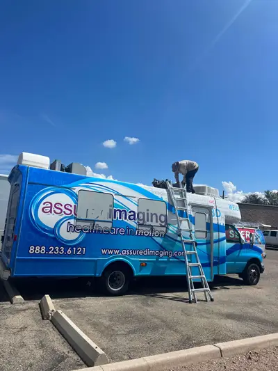 Portfolio image of SEER HVAC replacement work done for an AC unit on a mobile business in Tucson, Arizona.